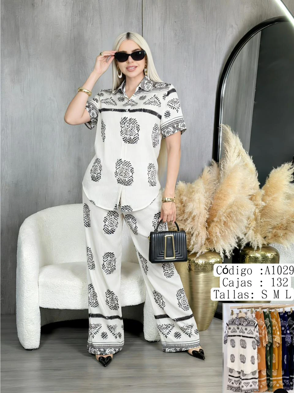 Conjunto de camisa y pantalón estampado-A1029