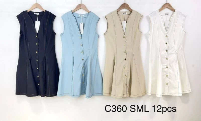 Vestido sin mangas con cuello V y botones frontales-C360