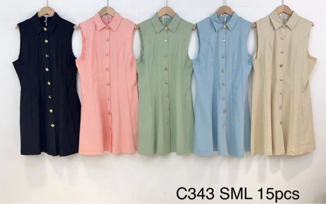 Vestido tipo camisa sin mangas-C343
