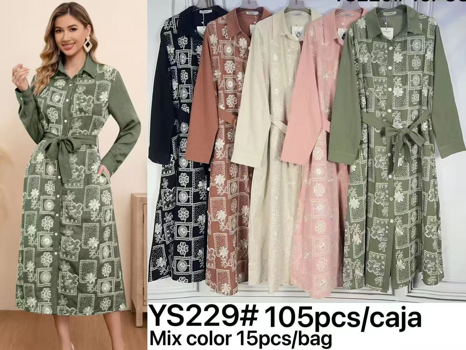 Vestido camisero estampado con cinturón-YS229