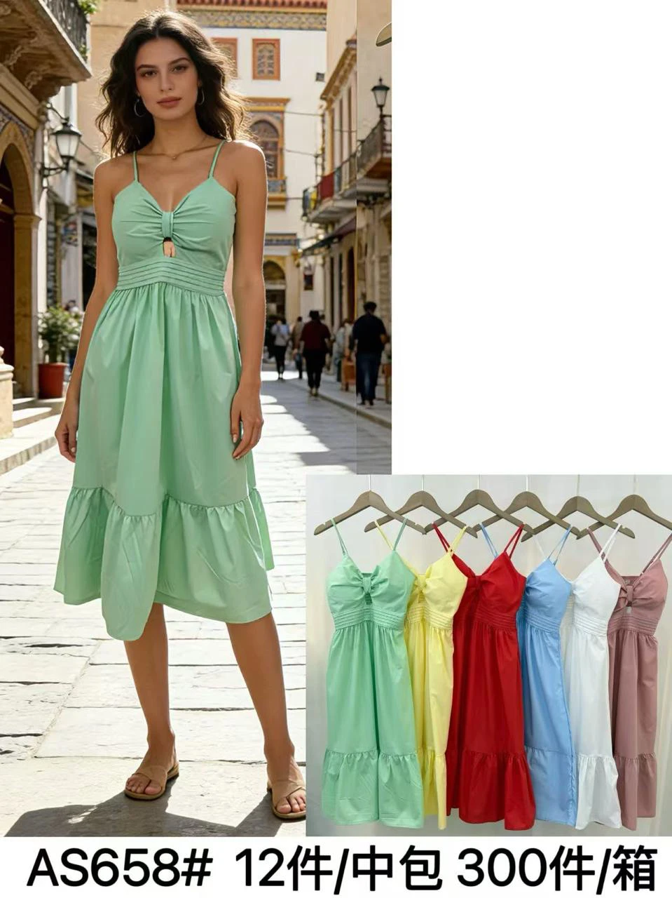 Vestido casual de tirantes con detalle de nudo-AS658