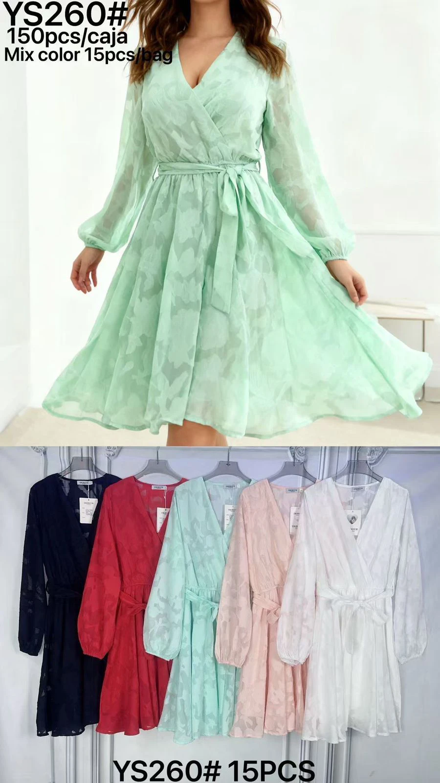Vestido corto cruzado de manga larga-YS260