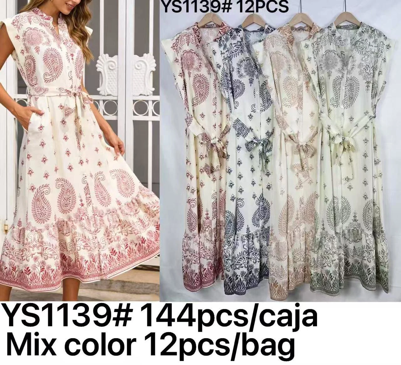 Vestido largo con estampado paisley y cuello mao-YS1139