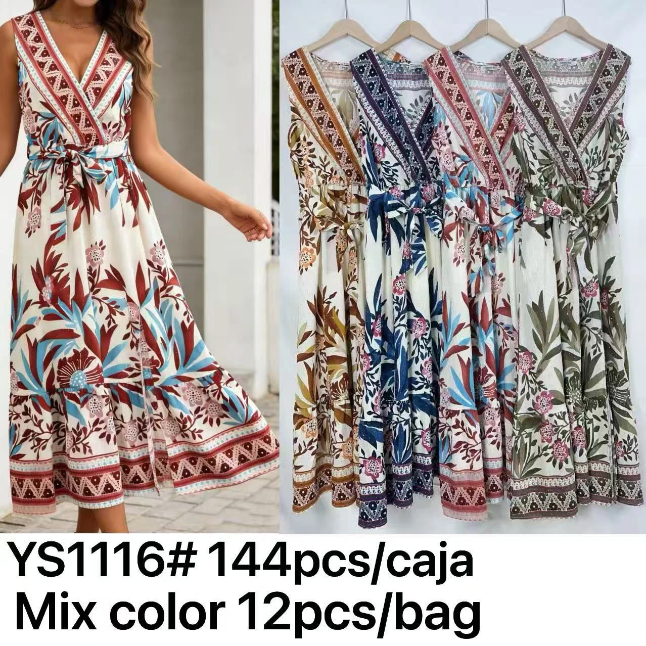 Vestido largo estampado floral sin mangas-YS1116