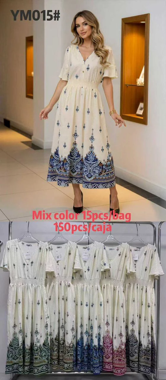 Vestido midi con estampado y escote en V-YM015