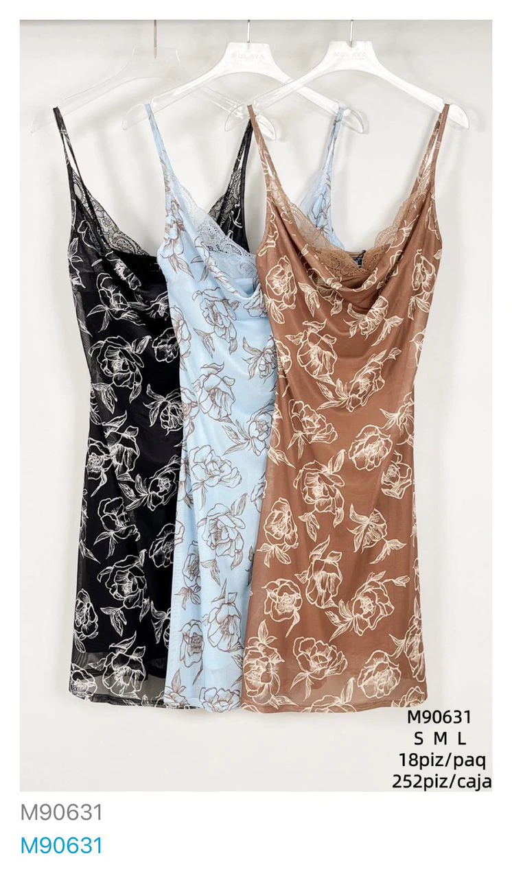 Vestido tipo lencero con estampado floral-M90631