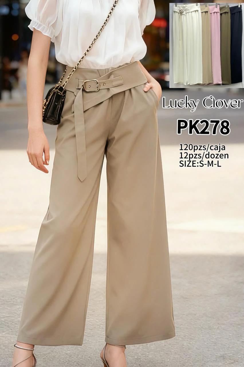 Pantalón de pierna ancha con cinturón-PK278