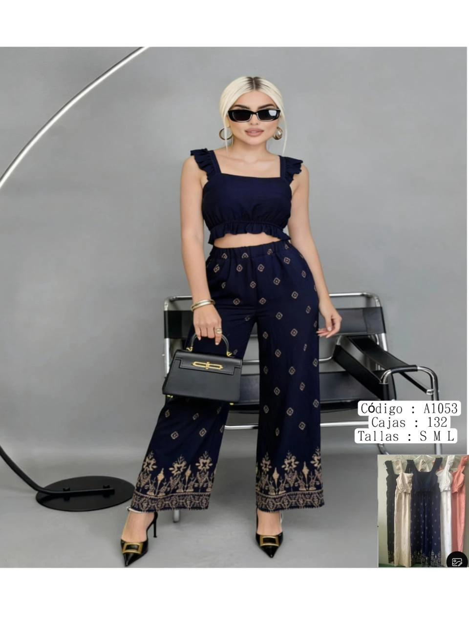 Conjunto top y pantalón estampado-A1053