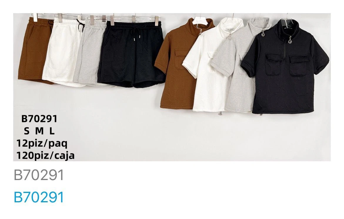 Conjunto de shorts y camisa con cremallera-B70291