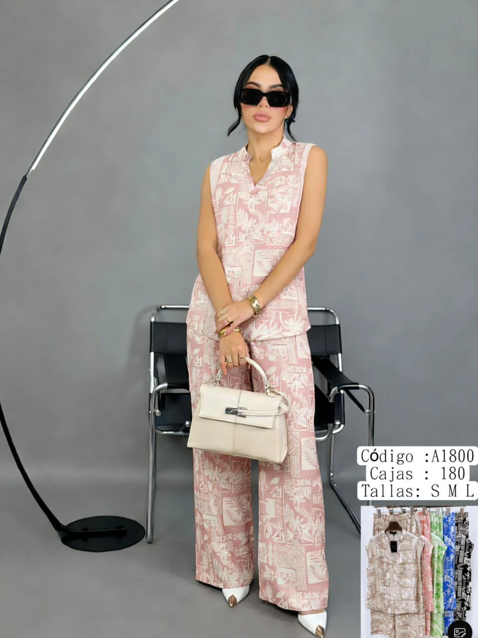 Conjunto de top sin mangas y pantalón ancho estampado-A1800