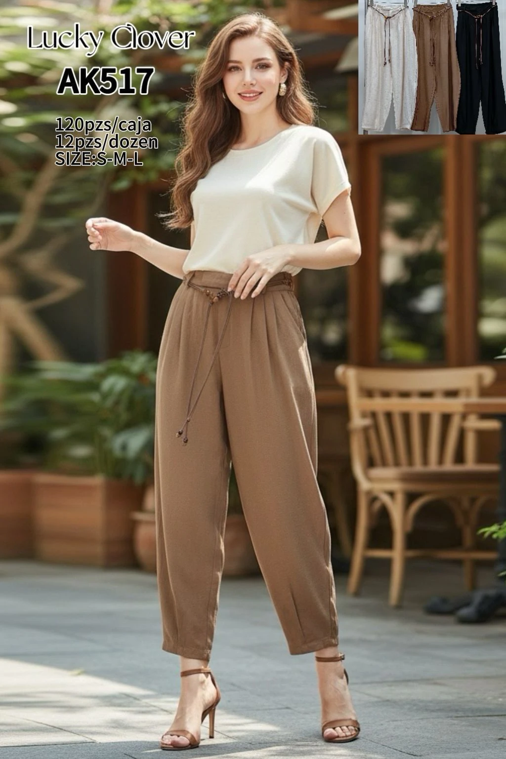 Pantalón holgado con cinturón de cordón-AK517