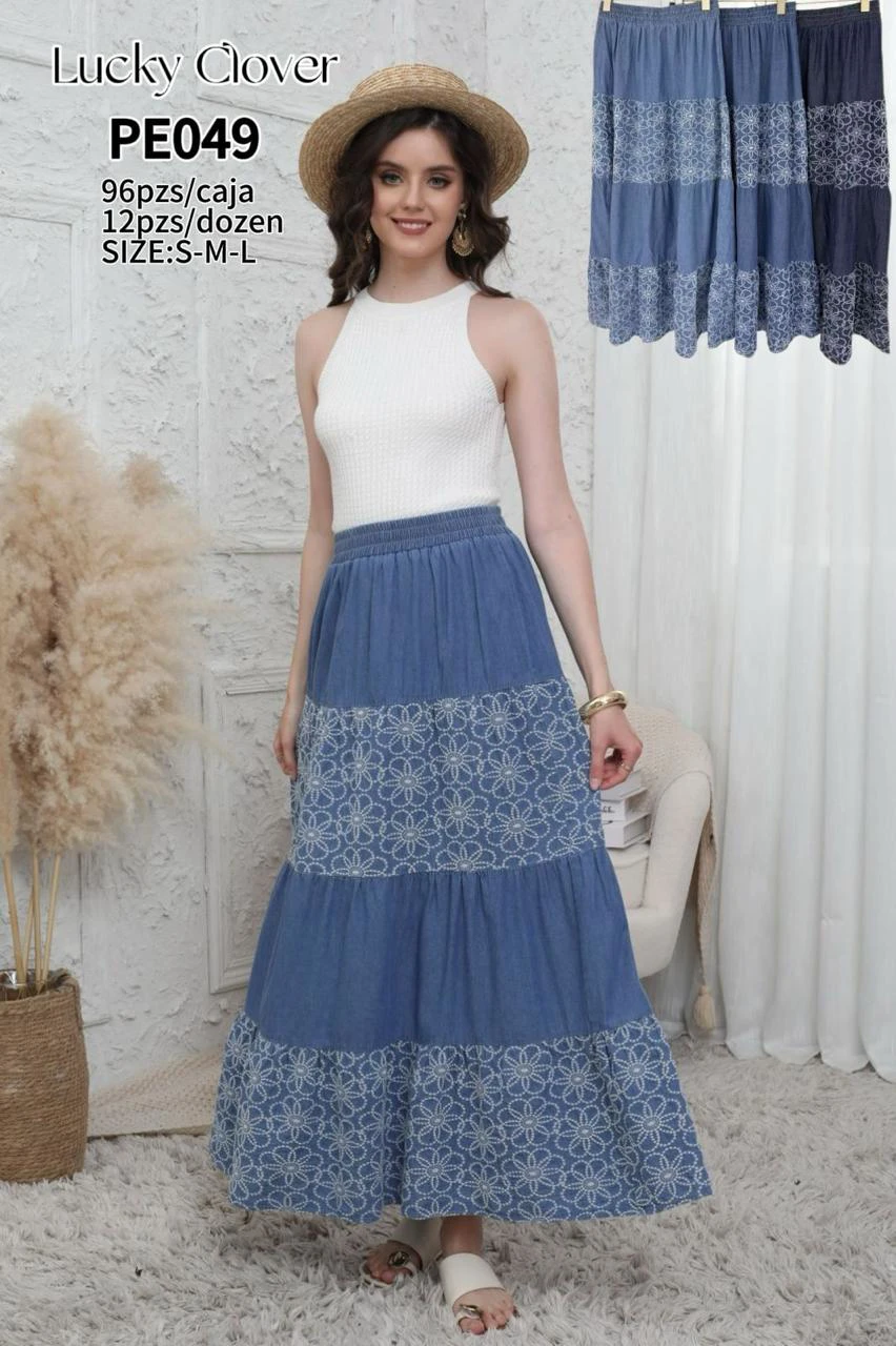 Falda larga con estampado floral-PE049