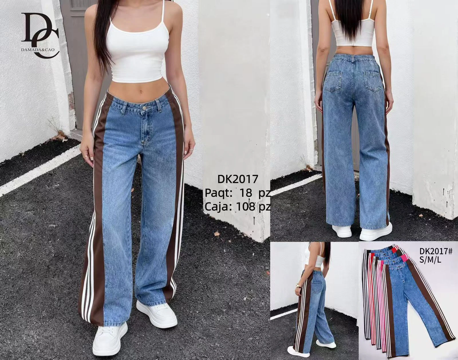 Jeans con corte recto y franjas laterales-DK2017