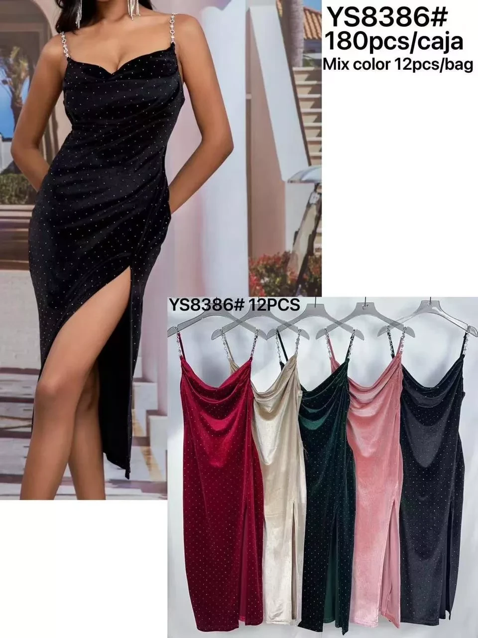 Vestido de terciopelo con abertura-YS8386
