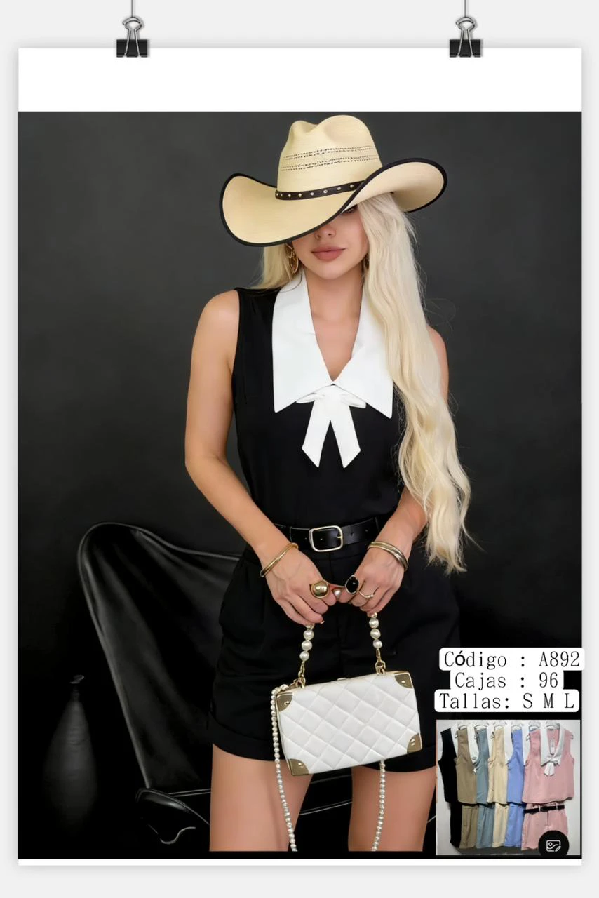Conjunto de top sin mangas y shorts-A892