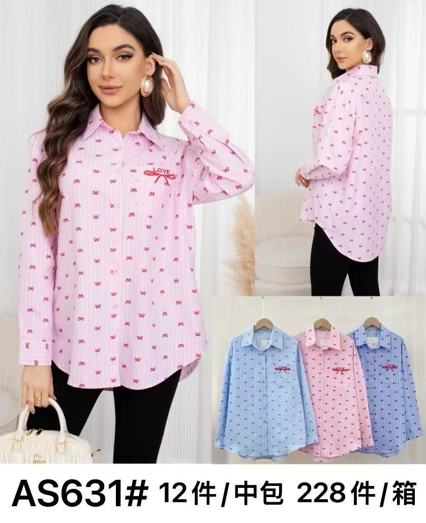 Camisa manga larga con estampado de lazo-AS631