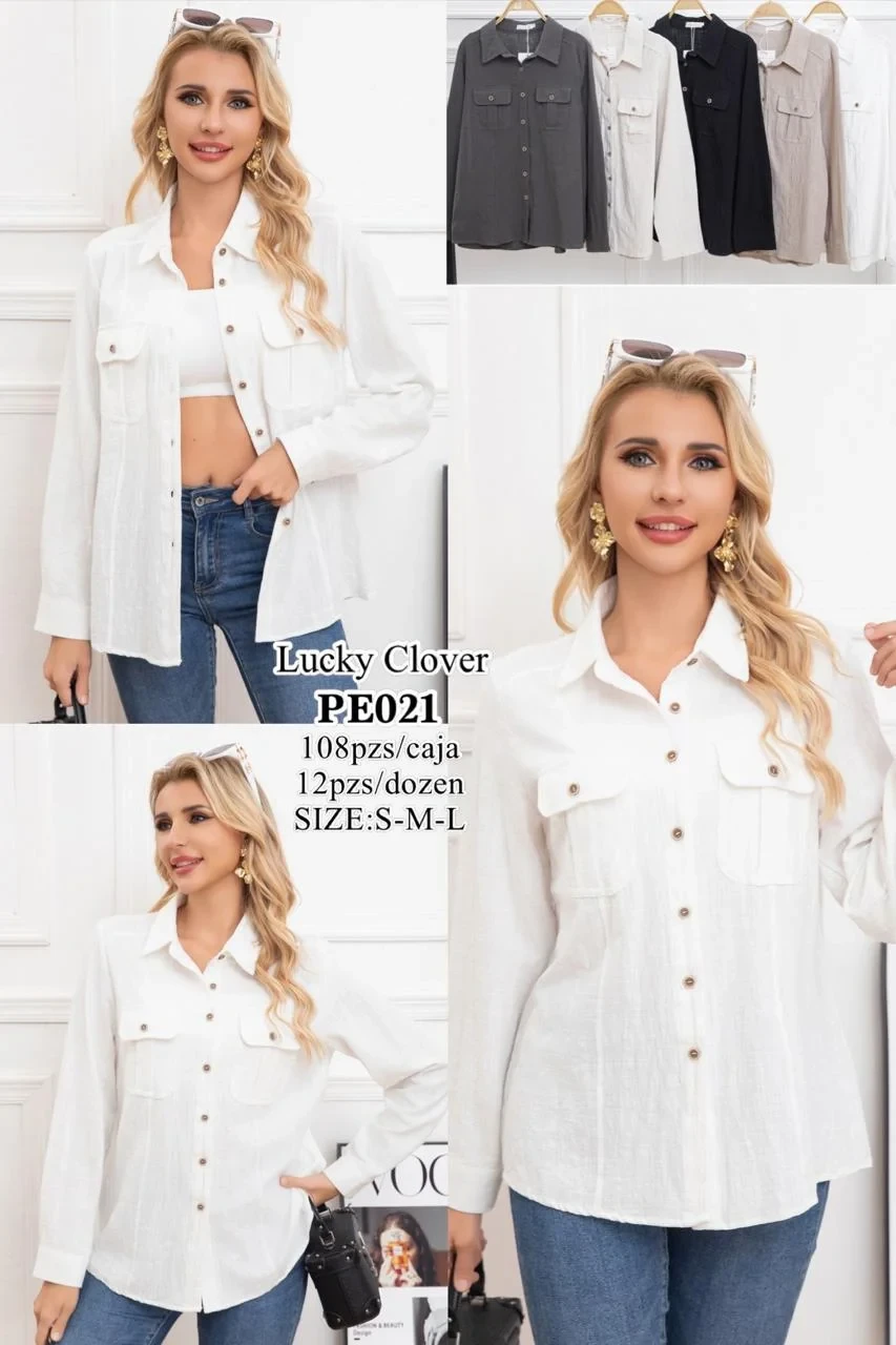 Camisa tipo lino manga larga con bolsas-PE021
