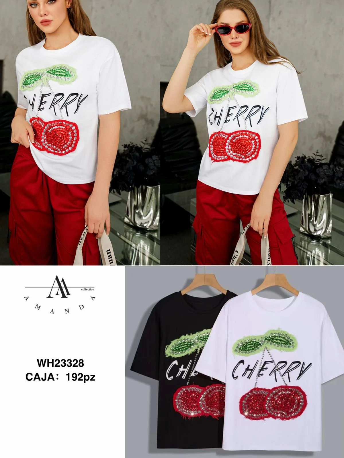 Playera con diseño de cerezas-WH23328