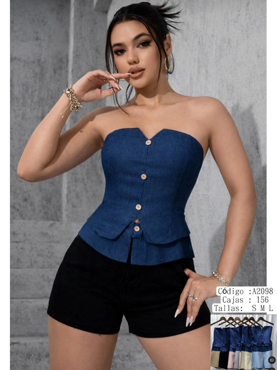 Conjunto de Top Corsé Peplum Sin Tirantes y Shorts-A2098