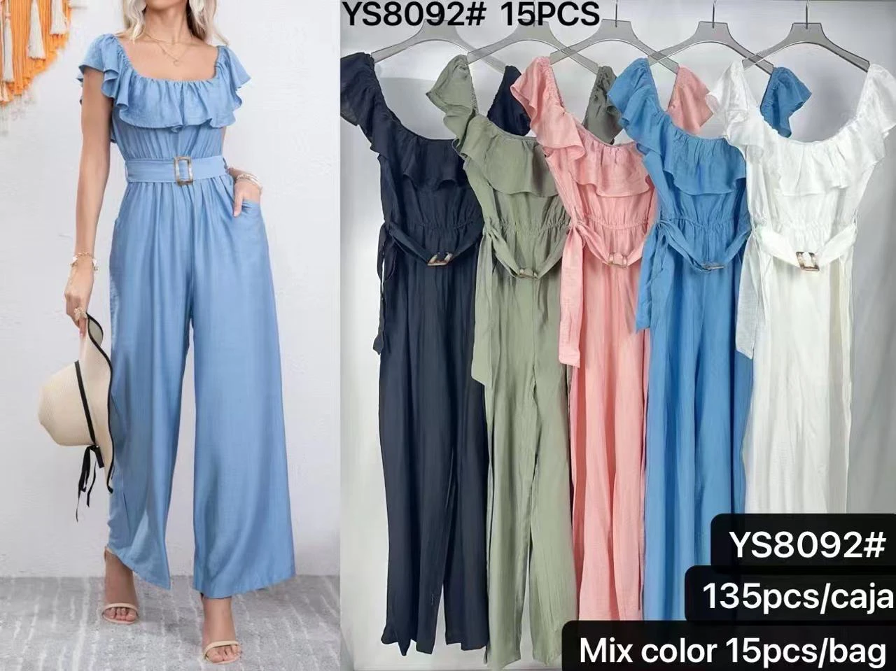 Jumpsuit con ruffles y cinturón-YS8092