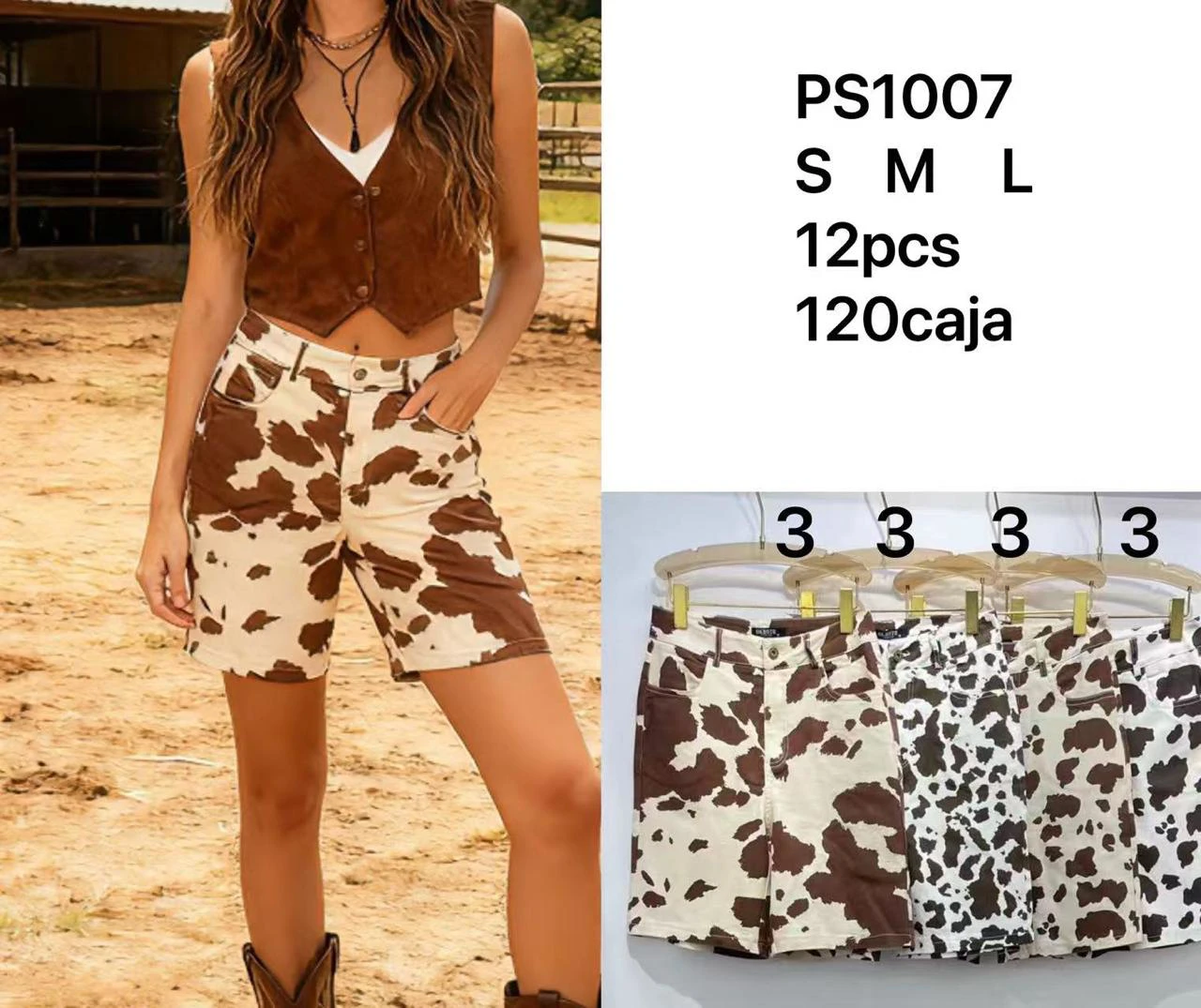 Shorts de mezclilla con estampado de vaca-PS1007
