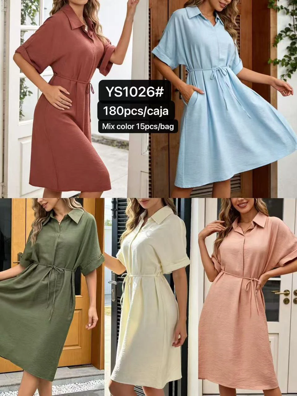 Vestido camisero de manga corta-YS1026
