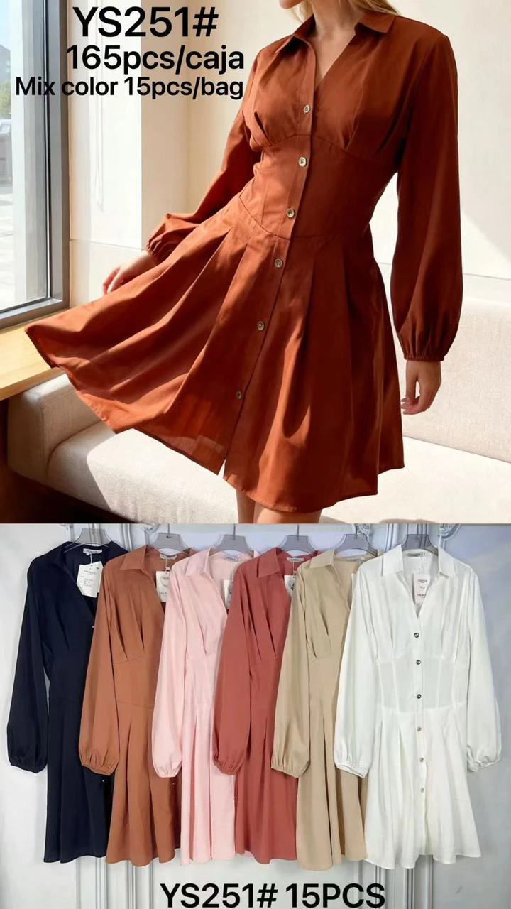 Vestido camisero de manga larga-YS251