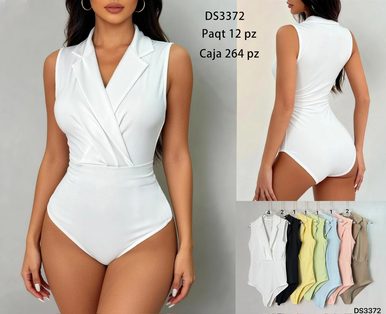 Body cruzado con cuello solapa para mujer-DS3372