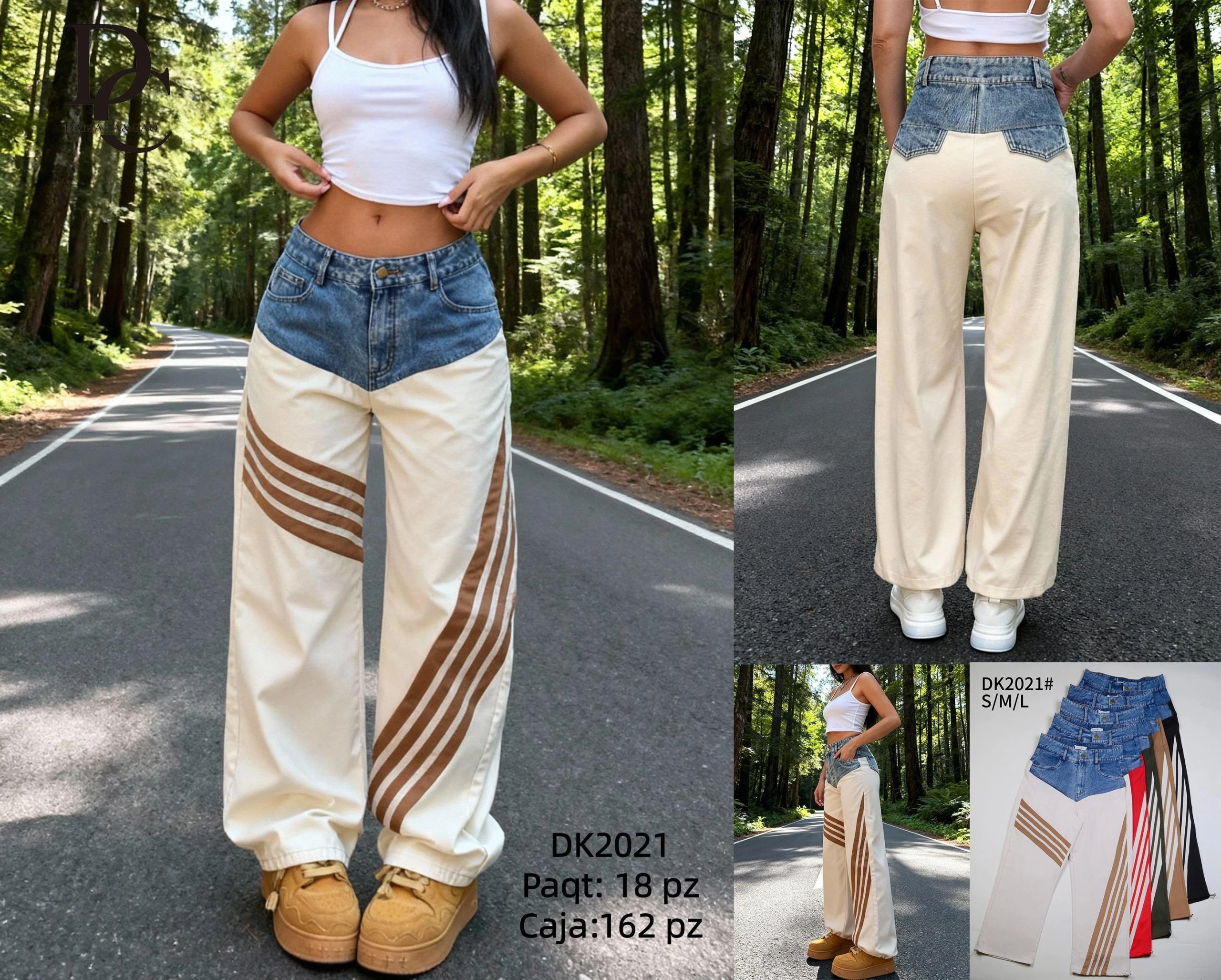 Pantalones anchos bicolor con rayas laterales-DK2021