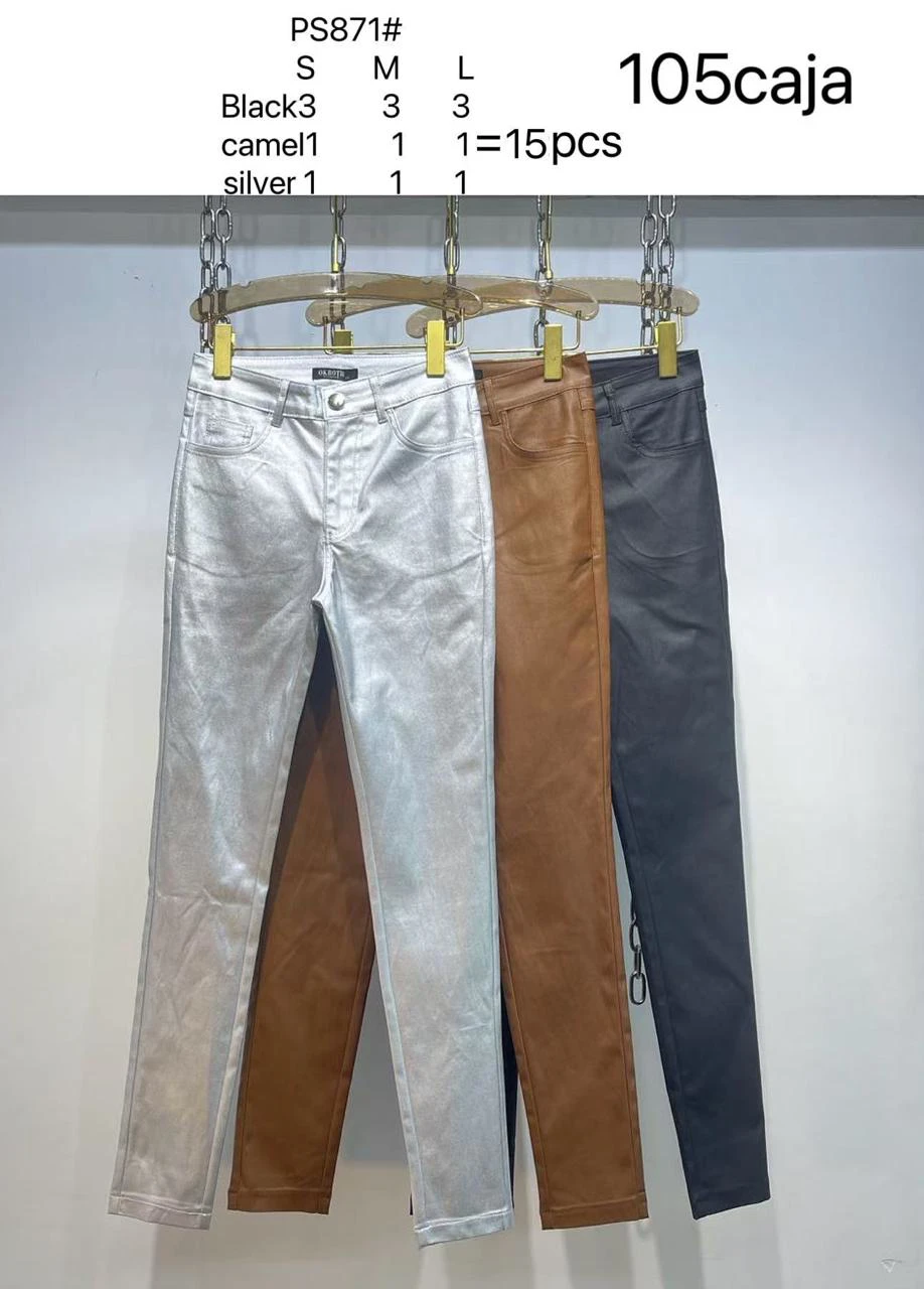 Pantalones estilo jeans ajustados con efecto brillante-PS871