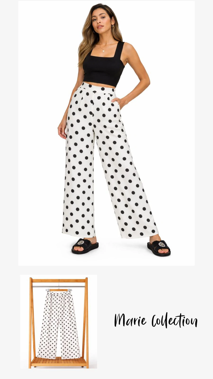 Pantalones de pierna ancha con estampado de lunares-1634-P