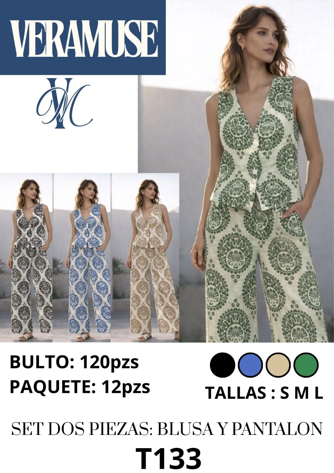 Conjunto de Blusa Sin Mangas y Pantalón Estampado-T133