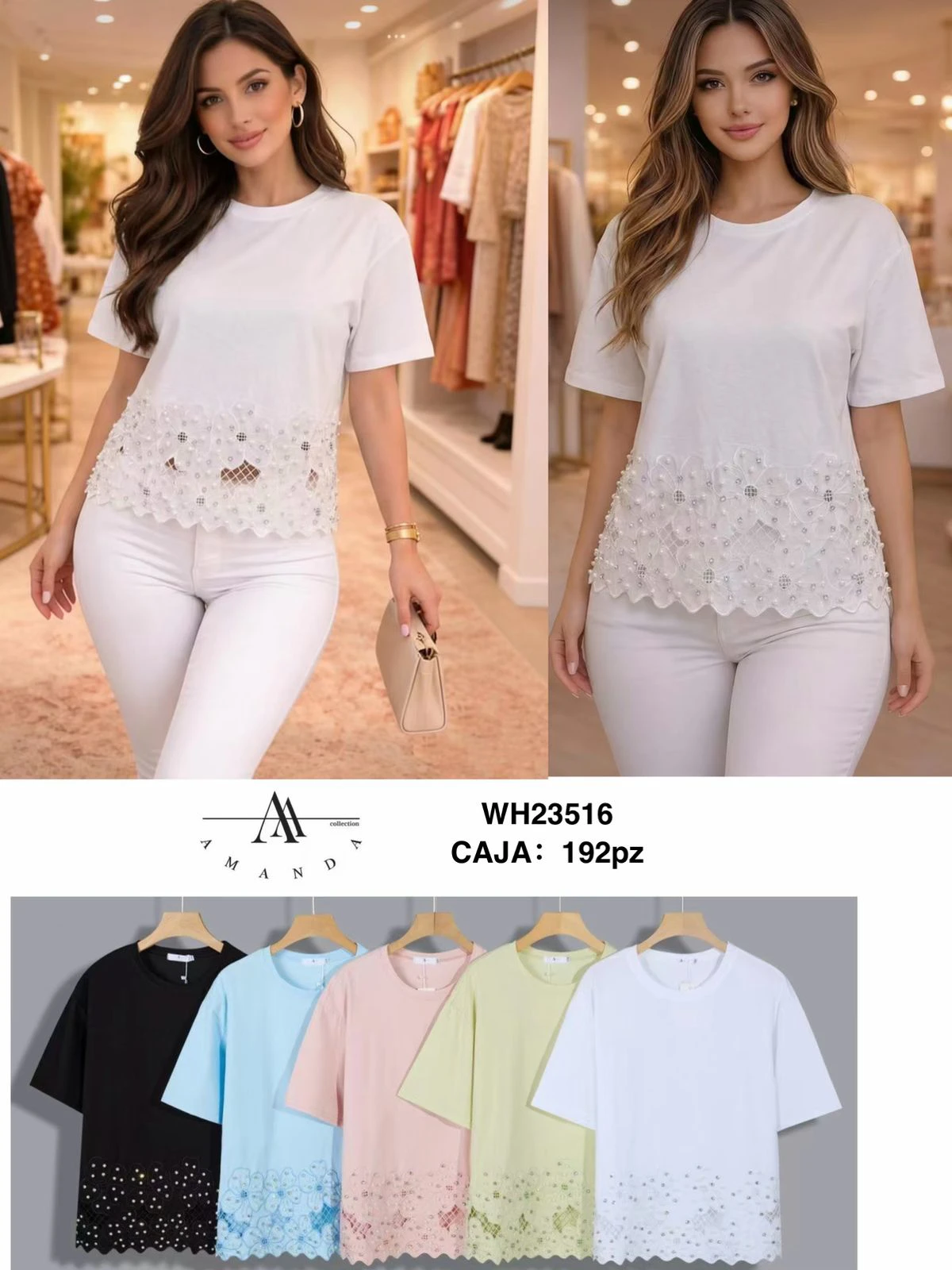 Blusa con detalles calados y perlas-WH23516