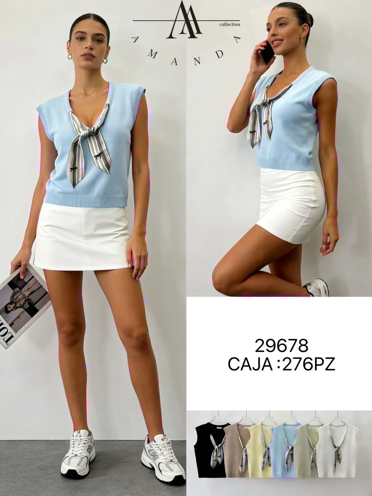 Blusa de punto sin mangas con lazo-29678
