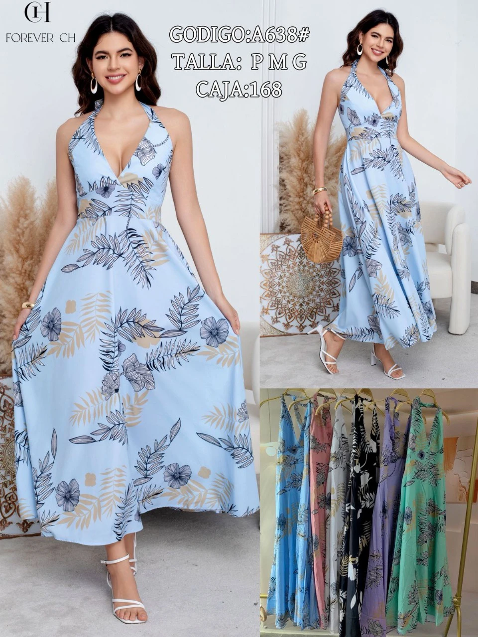Vestido halter estampado-A638