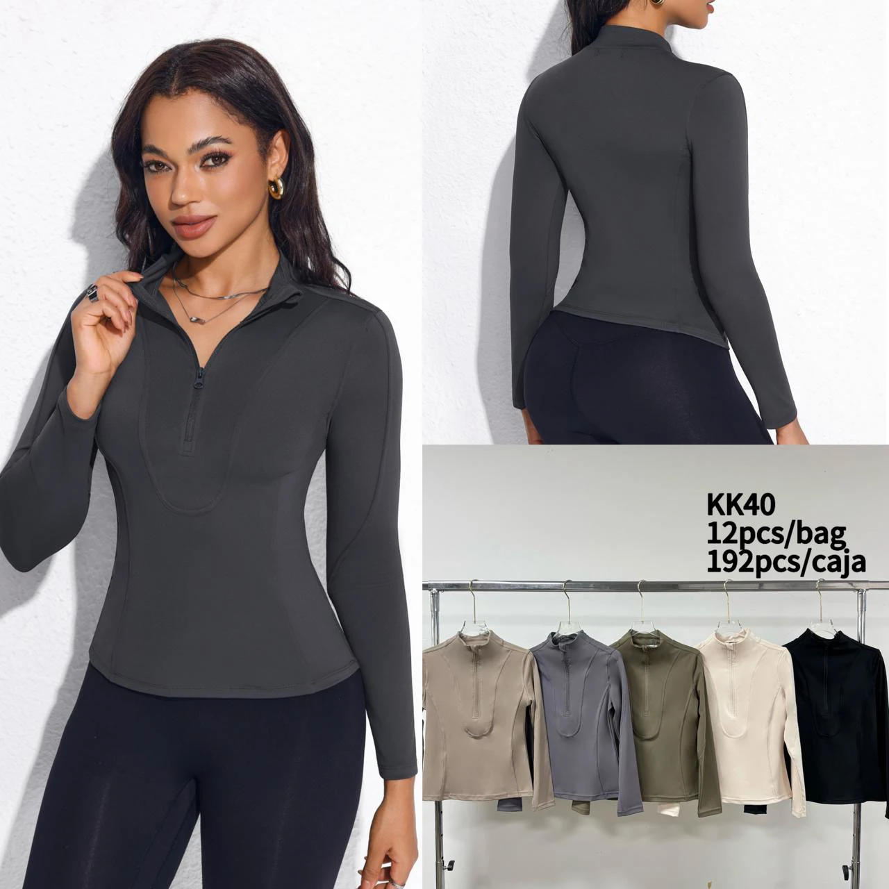 Chaqueta de manga larga con media cremallera-KK40