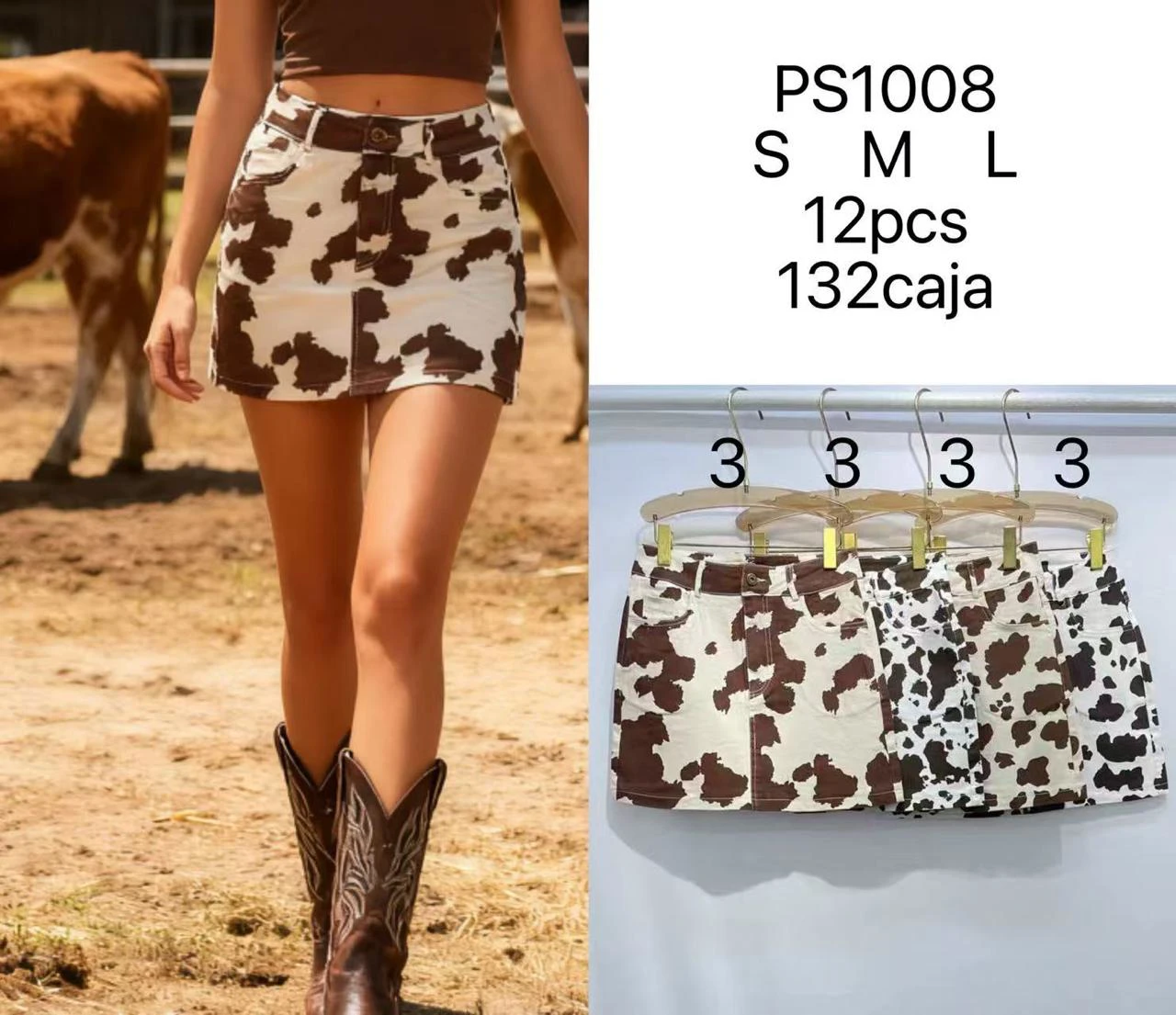 Falda corta con estampado de vaca-PS1008