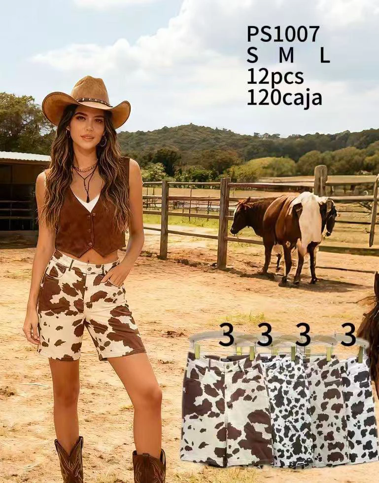 Shorts de Bermuda con estampado de vaca-PS1007