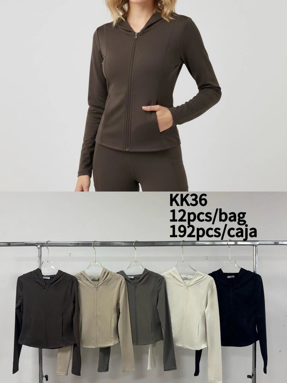 Sudadera deportiva con capucha y cremallera para mujer-KK36