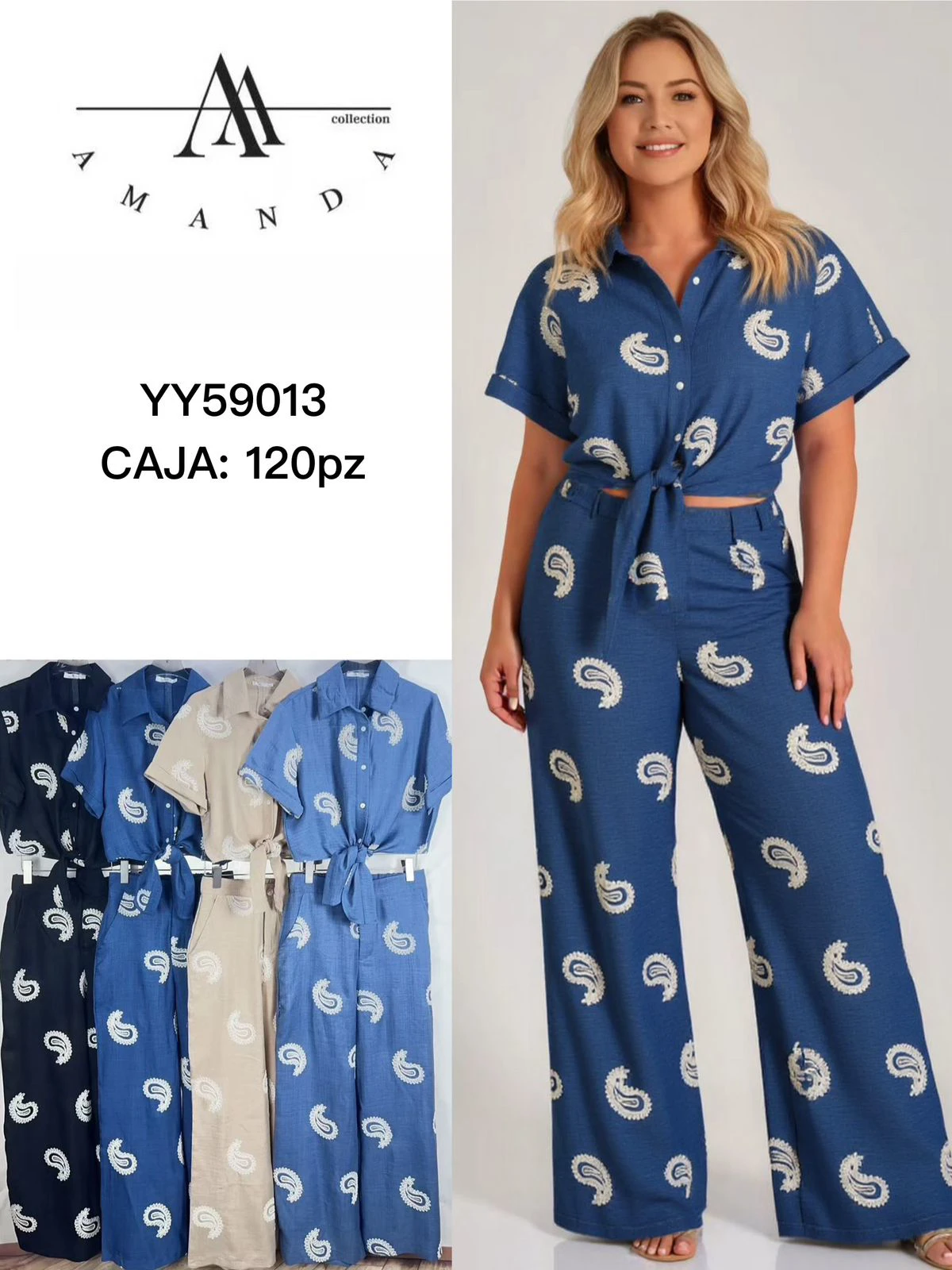 Conjunto de camisa y pantalón con estampado paisley-YY59013