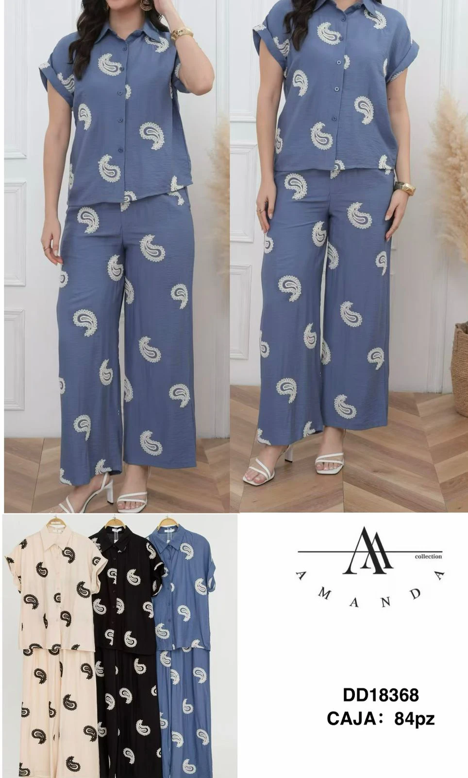 Conjunto de camisa y pantalón estampado paisley-DD18368