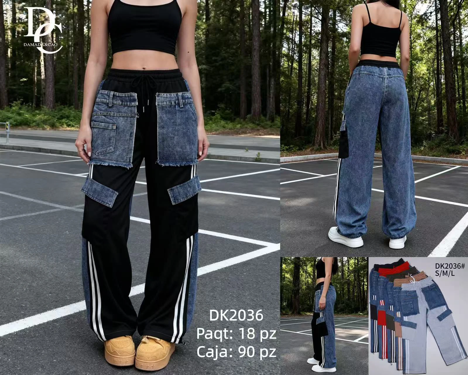 Pantalón joggers con detalles de tipo mezclilla y rayas laterales-DK2036