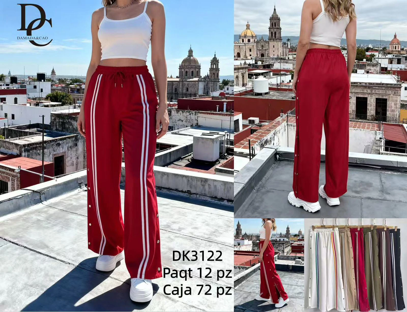 Pantalones Deportivos con Botones Laterales-DK3122
