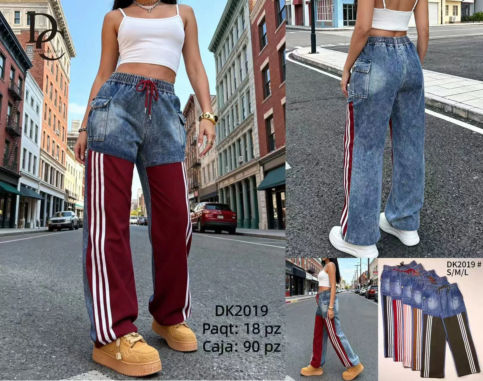 Pantalones Híbridos Deportivos y de Mezclilla con Franjas Laterales-DK2019