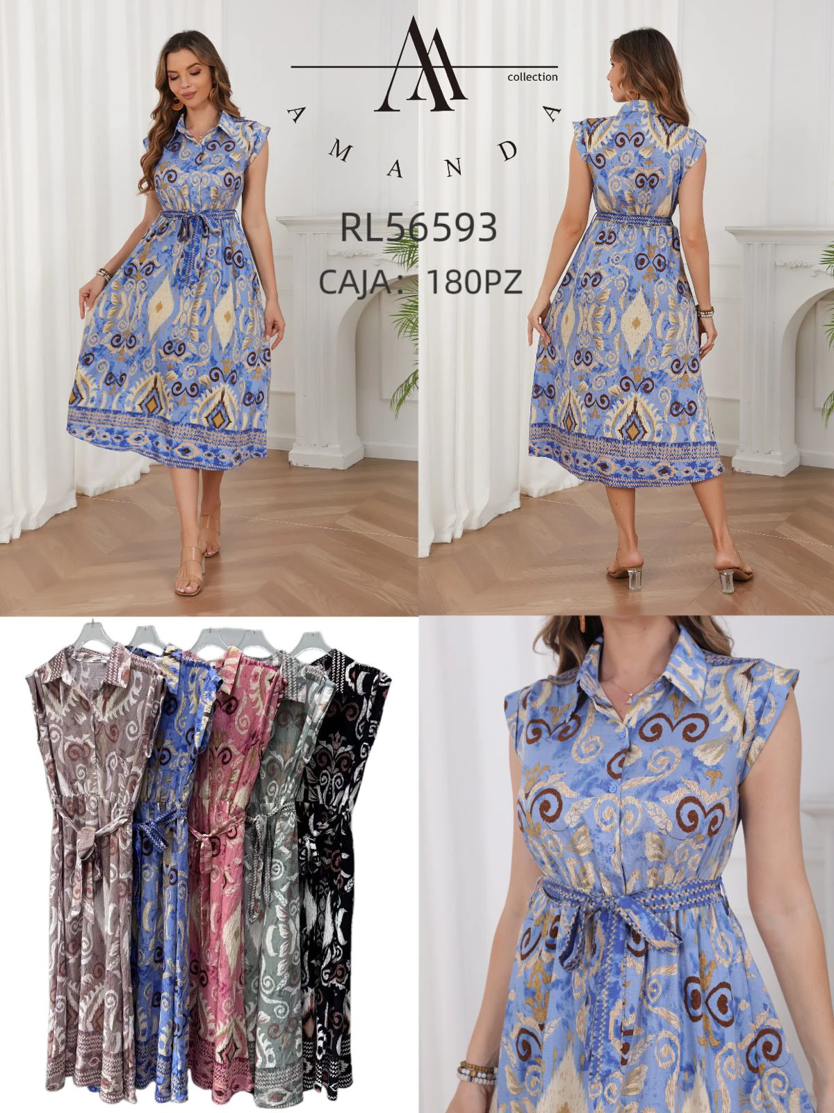 Vestido casual estampado con cinturón-RL56593