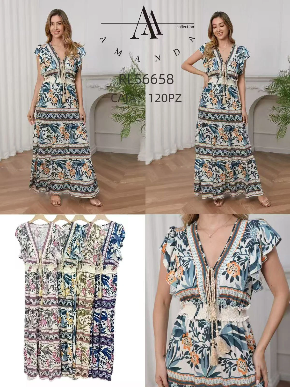 Vestido largo con estampado floral y escote en V-RL36658