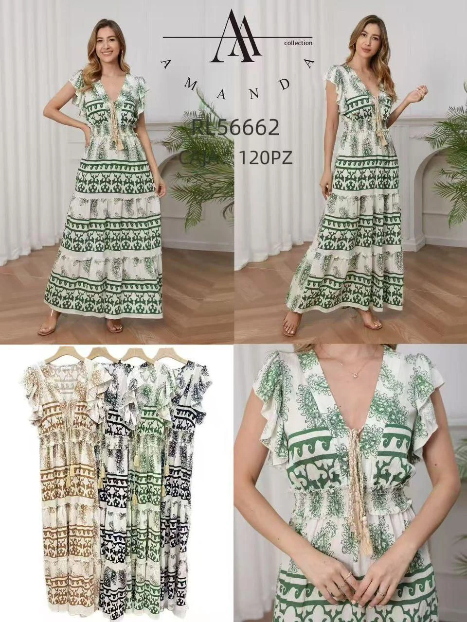 Vestido largo con estampado floral y mangas cortas-RL56662