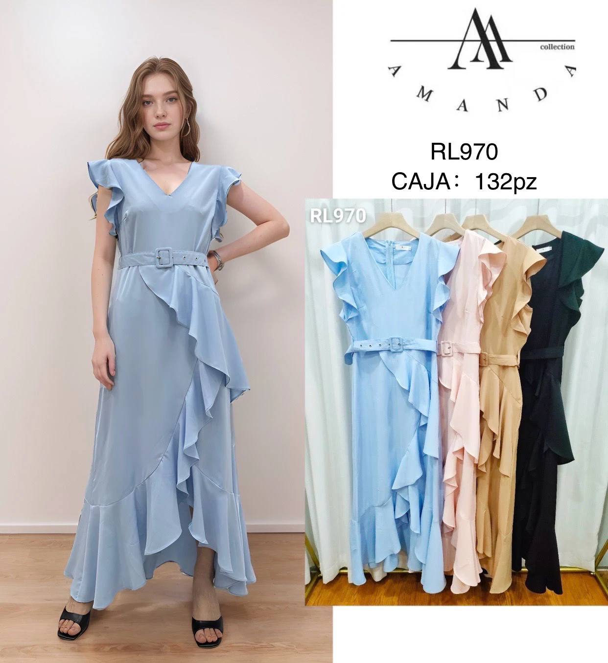 Vestido largo con volantes-RL970