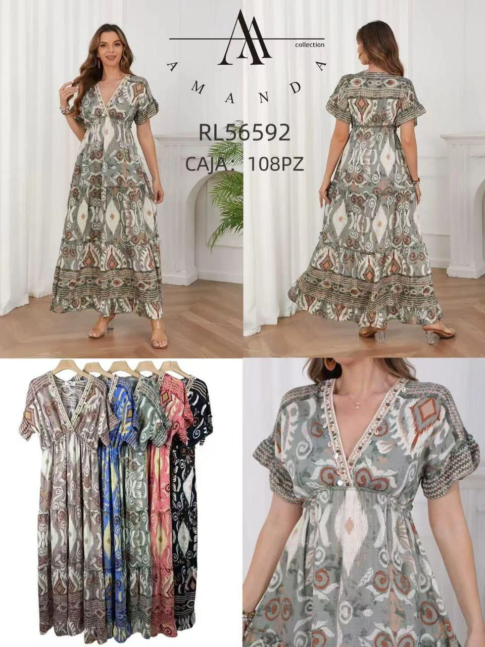 Vestido largo estampado de mujer-RL56592