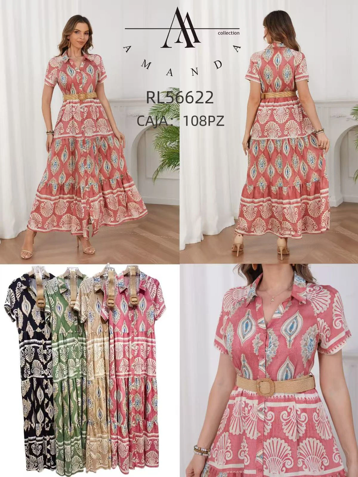 Vestido largo estilo camisa con estampado-RL56622